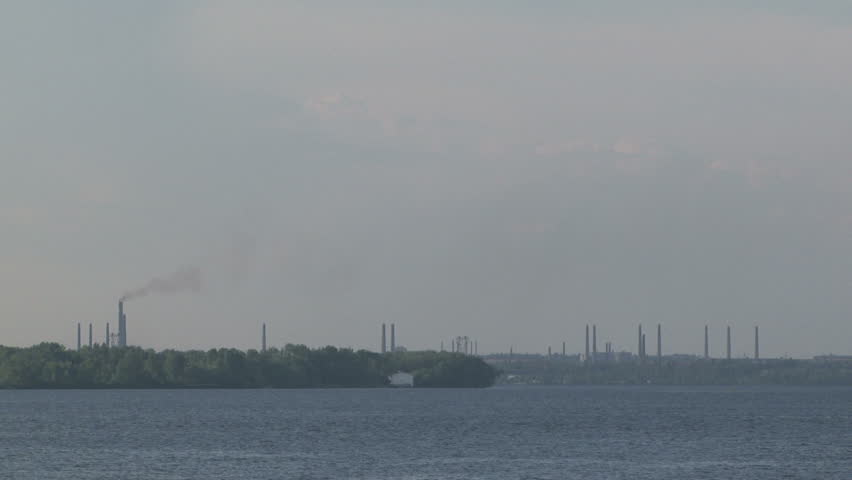 A large number of plants with harmful exhaust emissions near the sea.