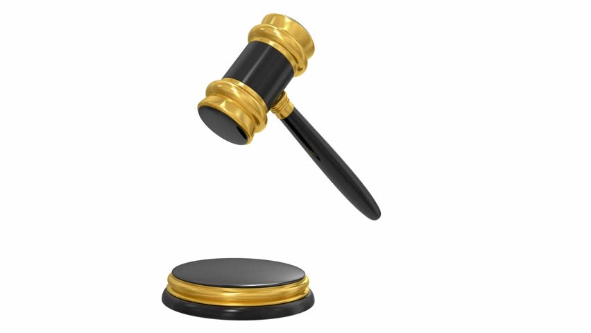 gold judge gavel isolated on white background, Alpha channel is included