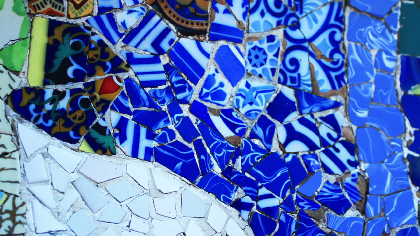 abstract montage made from images of ceramic tiles in Antoni Gaudi's Park Gaell, barcelona, spain