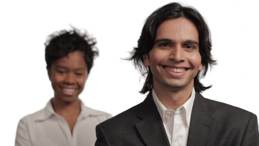 Professional man, woman in background