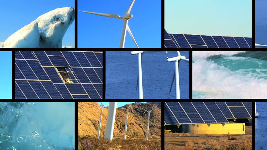 Montage of clips contrasting renewable clean energy production with fossil fuel pollution & the damage it can cause