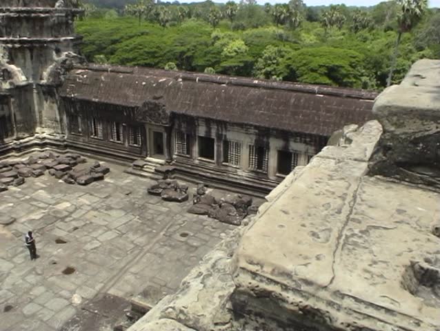 Panning shot from the upper levels of Angkor Wat temple, Cambodia.