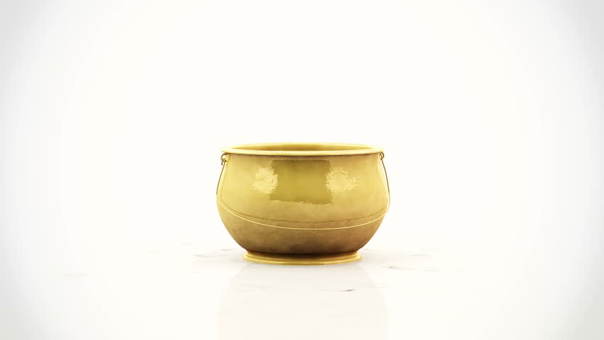 Golden coins falling into a golden pot