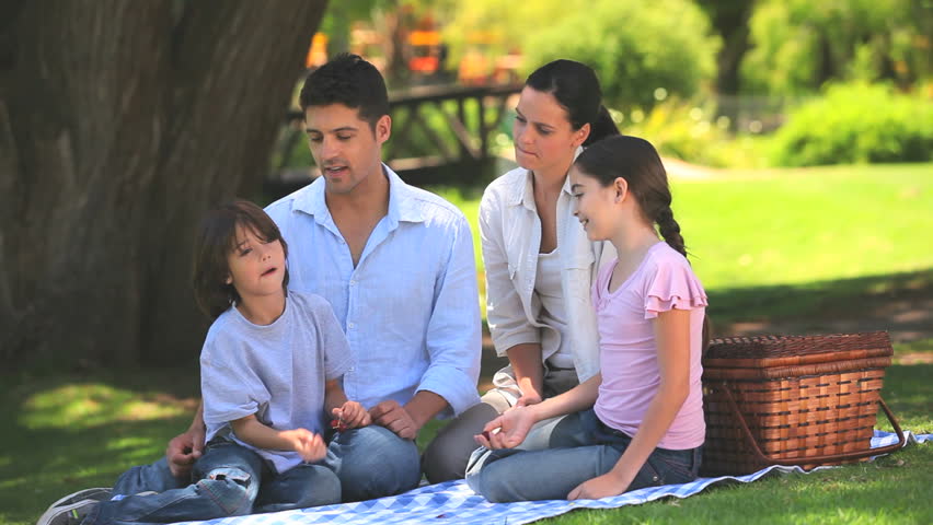 Cute family having a picnic outdoors