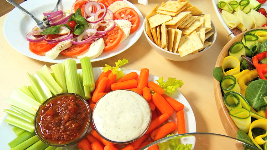 Delicious healthy nutritious vegetables & dips in close-up