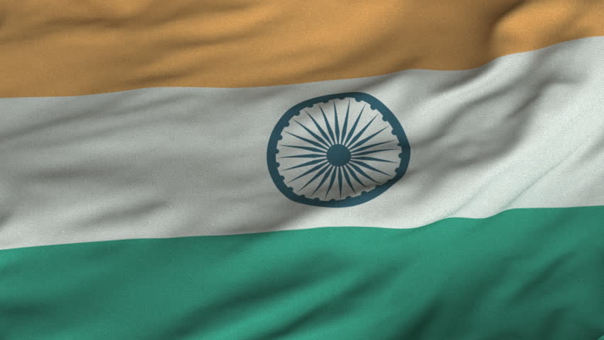 Seamless looping 3D rendering closeup of the flag of India.  Flag has a detailed realistic fabric texture and an accurate design and colors.