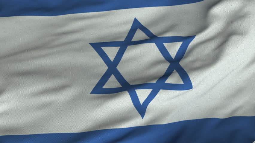 Seamless looping 3D rendering closeup of the flag of Israel.  Flag has a detailed realistic fabric texture and an accurate design and colors.