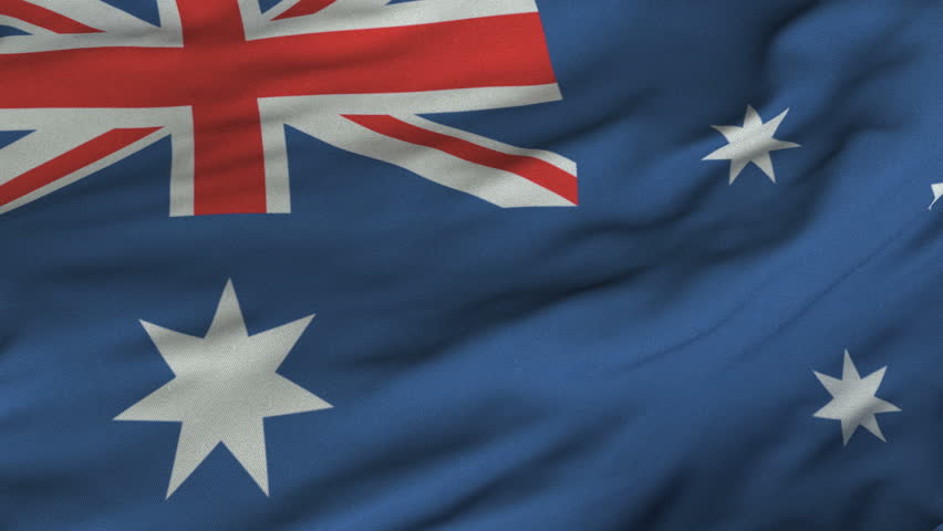 Seamless looping 3D rendering closeup of the flag of Australia.  Flag has a detailed realistic fabric texture and an accurate design and colors.