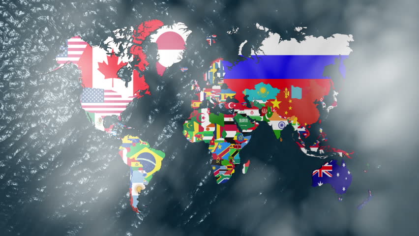 3D Flag World with a Slow Zoom to India with Clouds