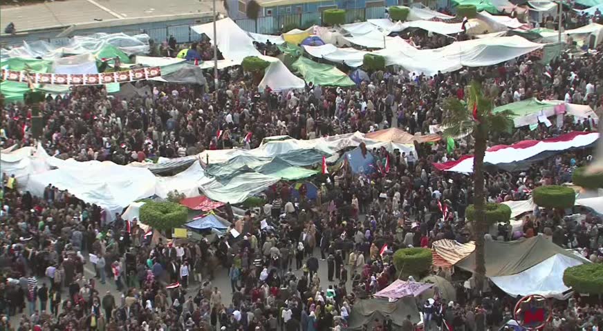 people moving with egyptian flag in tahrir square egypt