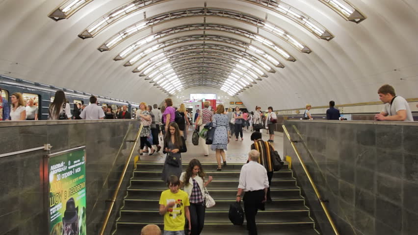 ST PETERSBURG - JUNE 20: Timelapse of passengers in station Sadovaya, June 20, 2011, St. Petersburg, Russia. The Saint Petersburg Metro is the deepest subway system in the world.