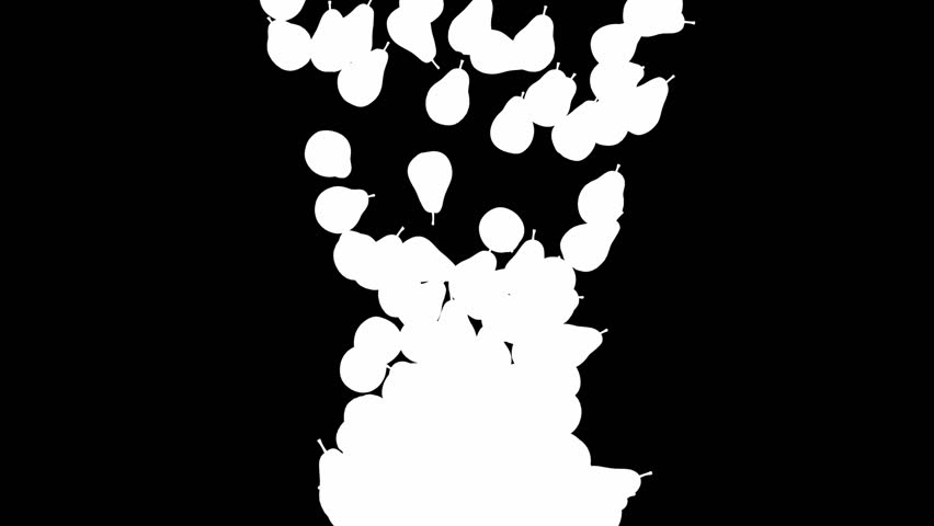 Pears flow with slow motion over black, Alpha channel is included
