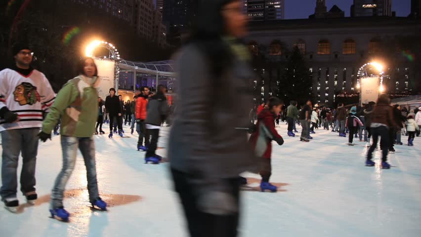 NEW YORK - NOVEMBER 26: People ice skating in  Bryant Park on November 26, 2010 in New York City.