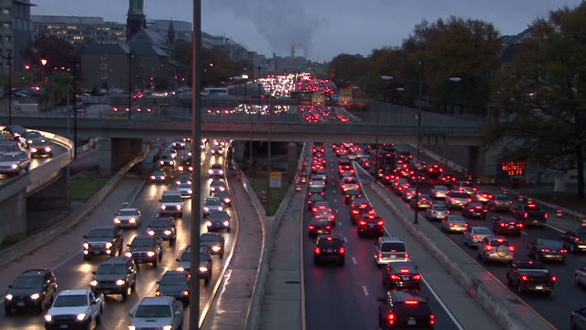 WASHINGTON D.C. - CIRCA 2009 Heavy traffic at dusk on the freeway in Washington D.C. circa 2009