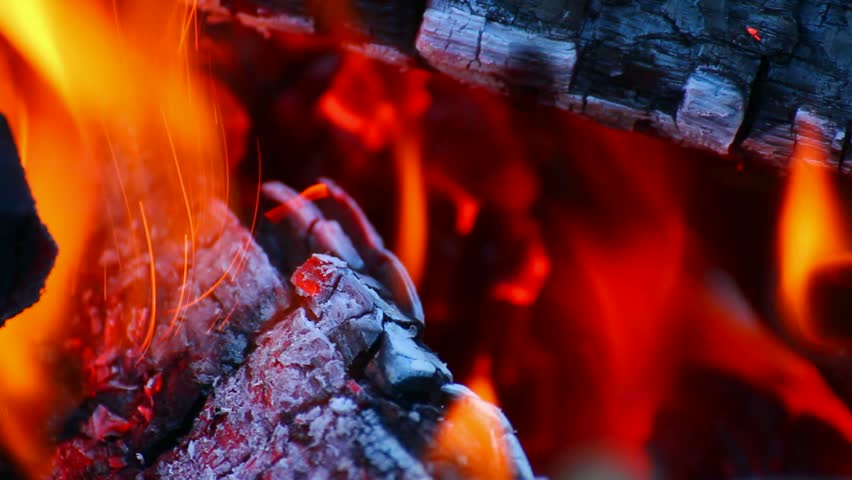 close-up view on bonfire flame