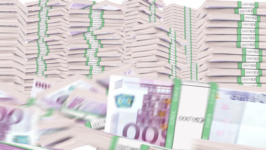 500 Euro bundles stacks falling down. Wealth and money