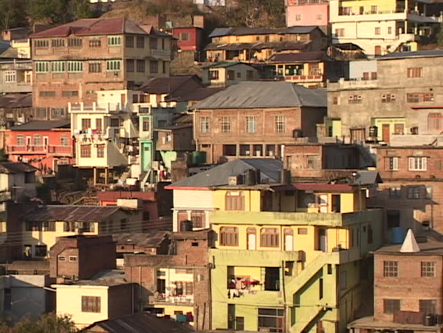 A Tibet style village clings to the mountainside in Dharamsala, India.