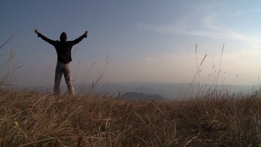 Businessman on the top of a hill. Success concept.