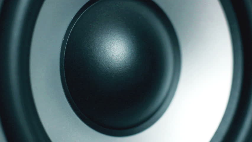 Closeup at moving sub-woofer. Speaker part. HD 1080 video