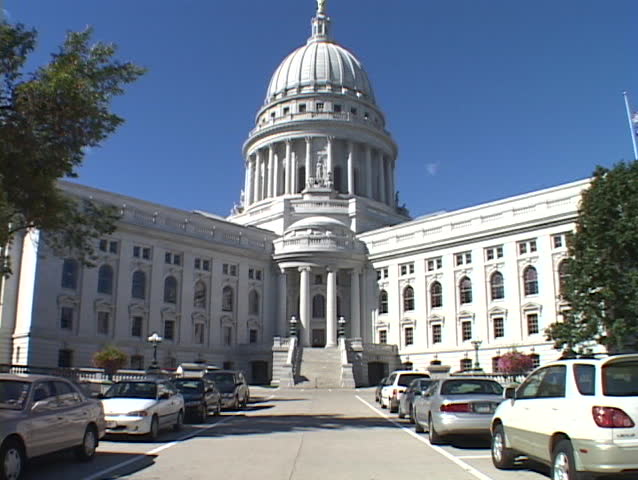 The Capitol building stands in a v-shape in Madison, Wisconsin.
