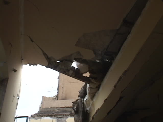 A ruined building shows damage from bombings in war-torn Baghdad, Iraq.