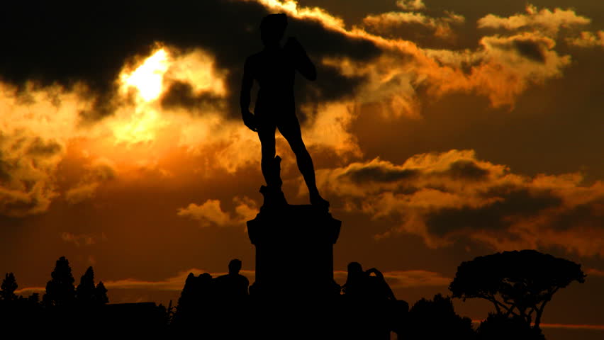 Piazzale Michelangelo is a famous square with a magnificent panoramic view of Florence, Italy, with the copy of the statue of David.