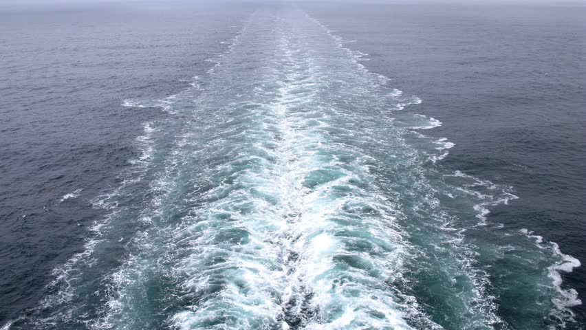 Foam left as ship go ahead, view from cruise liner stern, time lapse