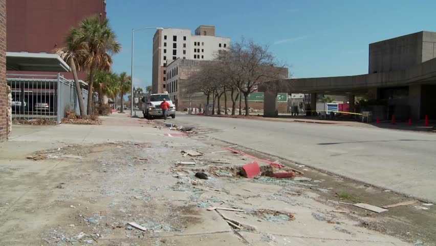 Junk and refuse sits on the street during the cleanup after Hurricane Ike in Galveston, Texas.
