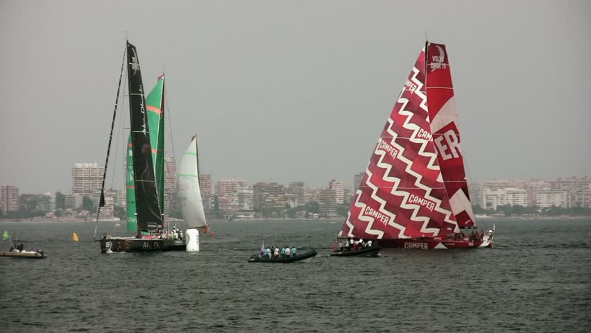 ALICANTE, SPAIN  OCTOBER 7 - Camper and Abu Dhabi Team, two of the six teams participating in the race around the world "Volvo Ocean Race 2011-2012" begin their preparation in the first race on Oct 7, 2011 in Alicante Spain. 