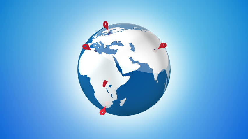 World map red pins loop with alpha HD