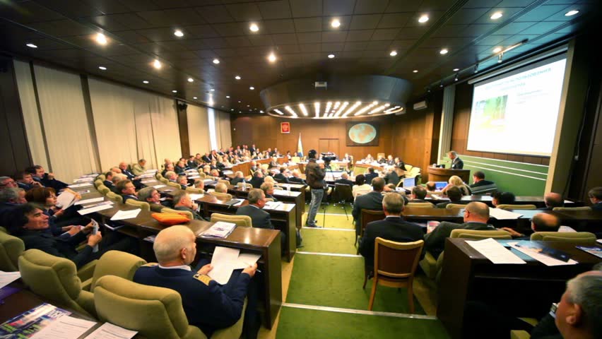 MOSCOW - NOVEMBER 17: Man speaks at Helicopter Forum ("Modernization and Innovation in helicopter industry") on November 17, 2010 in Moscow, Russia