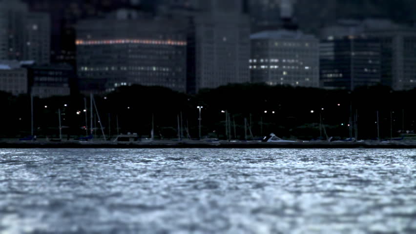 Chicago, IL - Summer 2010: Ferry on Lake Michigan at dusk