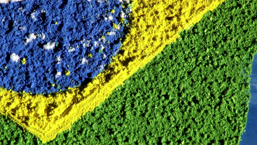 Republic of Brazil, map and flag, zoom out, blue background.