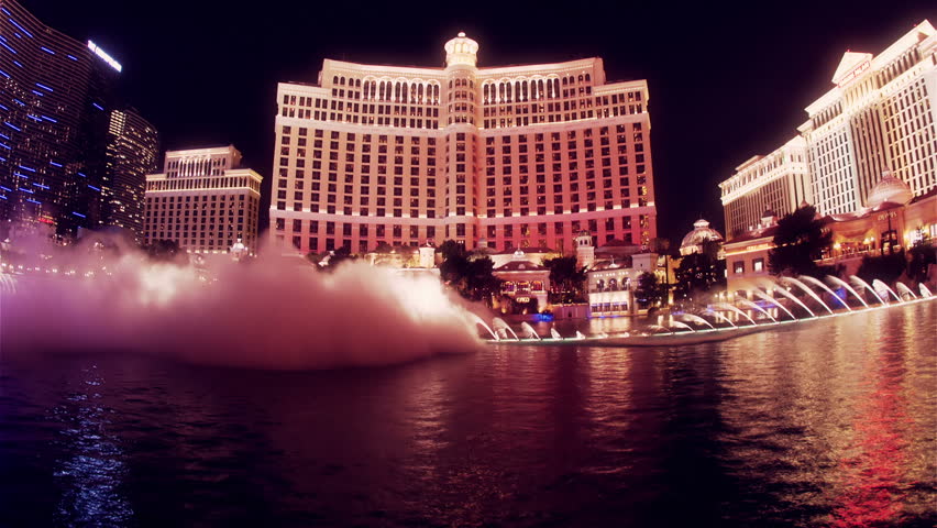 LAS VEGAS, NV - CIRCA SUMMER 2010 (Timelapse): Night view of the Bellagio Hotel circa Summer 2010.