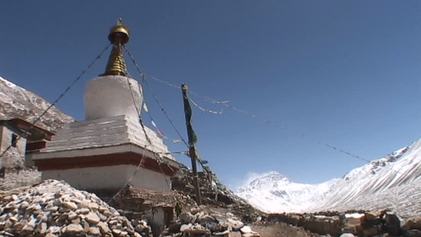 Rongbuk Monastery stupa with Mt. Everest in the background