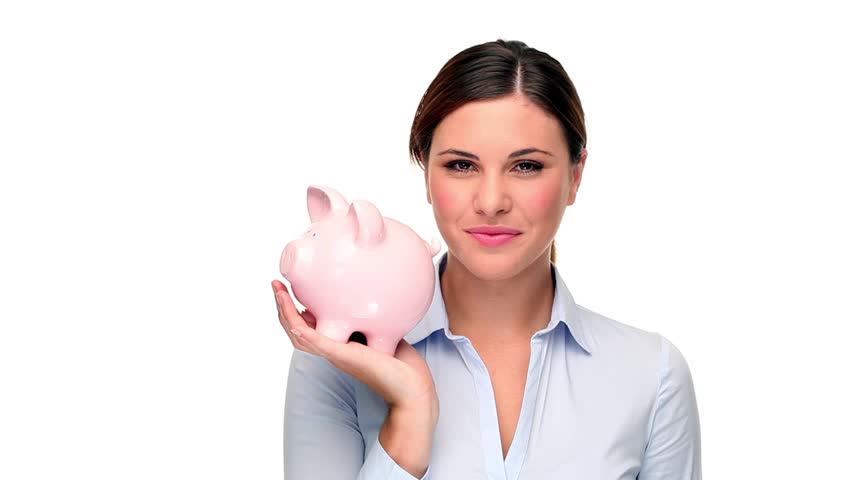Attractive young student is saving her money