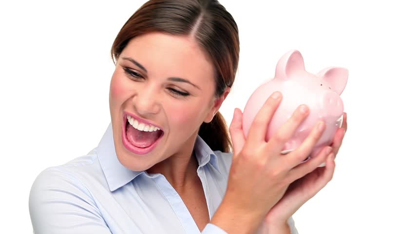 Happy woman celebrates financial success