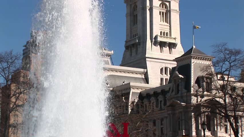 The statue of William Penn, founder of Pennsylvania, sits atop of Philadelphia's City Hall.