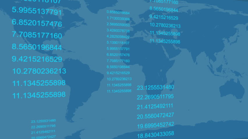 Animated financial statistics with a map in the background