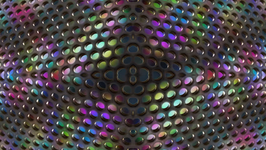 Colorful hypnotic pattern created with footage of a stainless grid and an escalator.