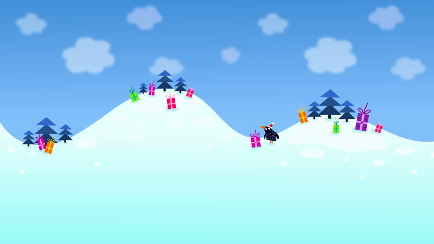 Funny birds walking and carrying Christmas presents - Seamlessly loopable