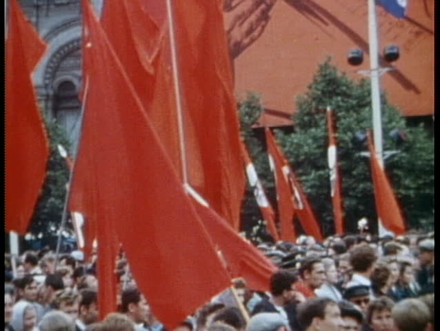 MOSCOW - CIRCA 1970: A Communist parade on the streets of Moscow circa 1970
