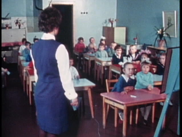 MOSCOW - CIRCA 1970: Russian children in a classroom in the former Soviet Union in Moscow circa 1970