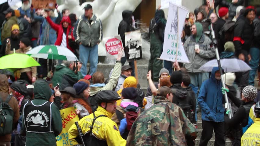 PORTLAND, OREGON - NOVEMBER 17: Protesters participate in Occupy Portland N17 "Occupy the Banks" rally November 17, 2011 in Portland, Oregon. 