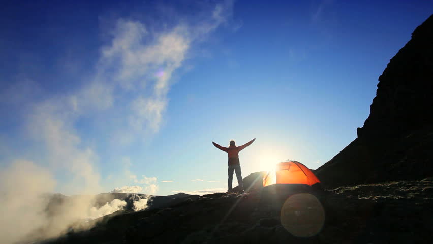 Female Celebrating Expedition Success