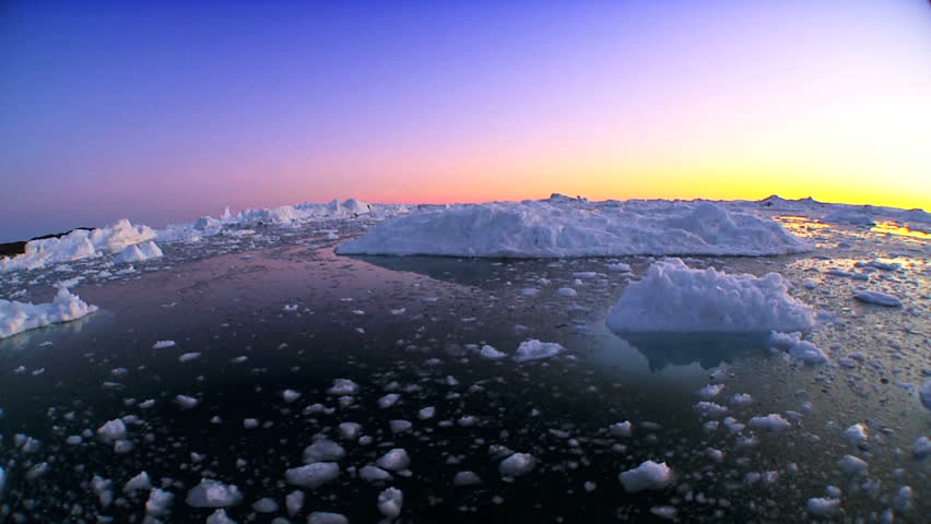 Sunset & Arctic Ice Floes in Wide Angle