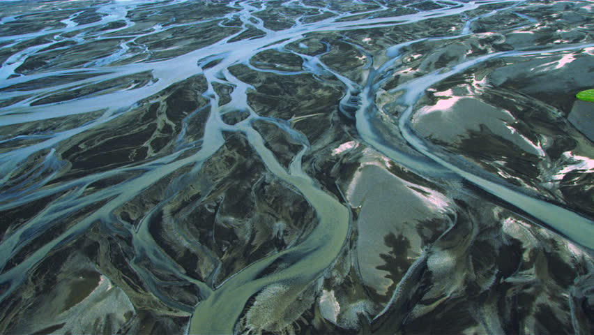 Aerial View of Glacial Meltwater in River Deltas, Iceland