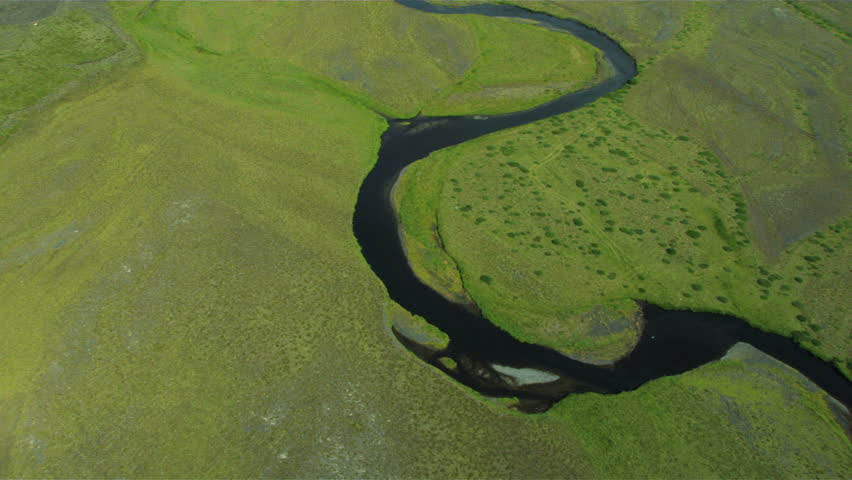 Aerial View of Fertile Land with Meltwater, Iceland
