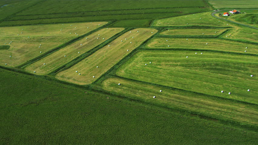 Aerial View of Fertile Agricultural Land, Iceland