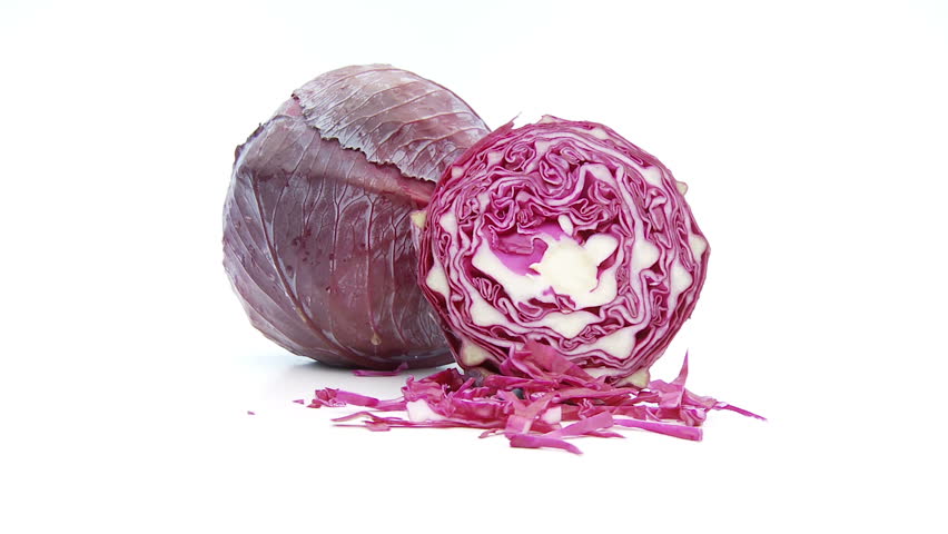 red cabbage with cuttings on white 